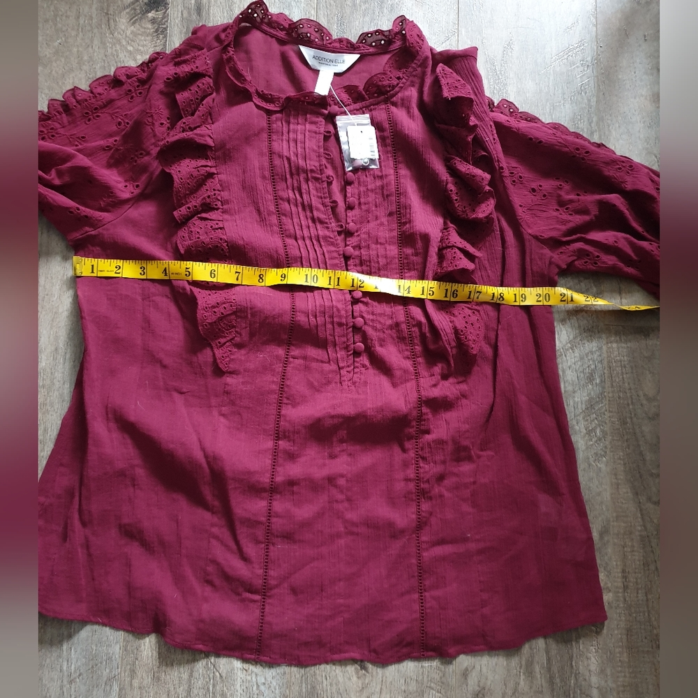 Addition Elle Ruffled Eyelet Blouse in Deep Berry